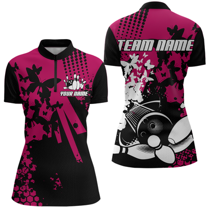Custom Pink Butterflies Bowling Shirts for Men Women Bowling Jersey Team Name MBL79