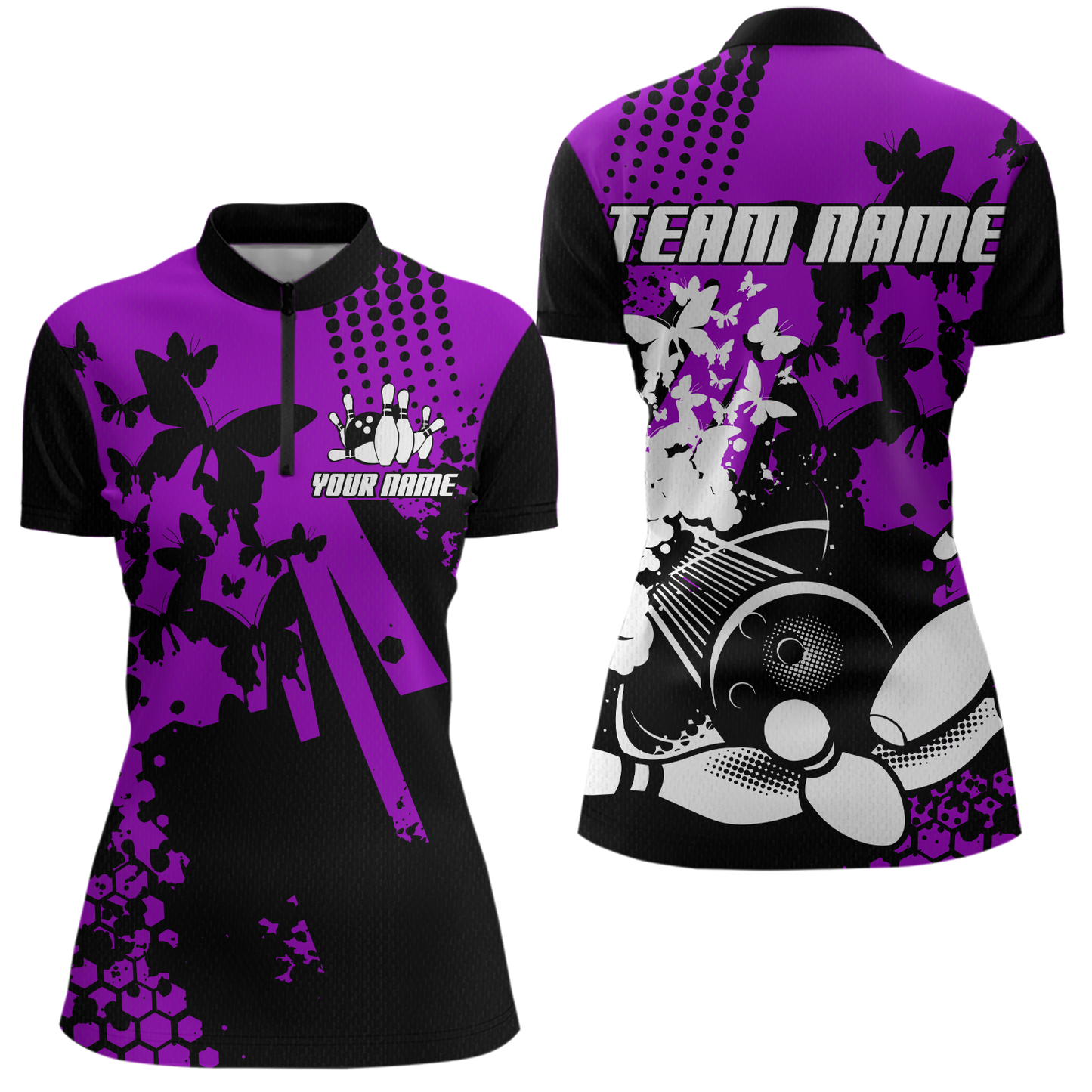 Custom Purple Butterflies Bowling Shirts for Men Women Bowling Jersey Team Name MBL79