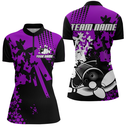 Custom Purple Butterflies Bowling Shirts for Men Women Bowling Jersey Team Name MBL79