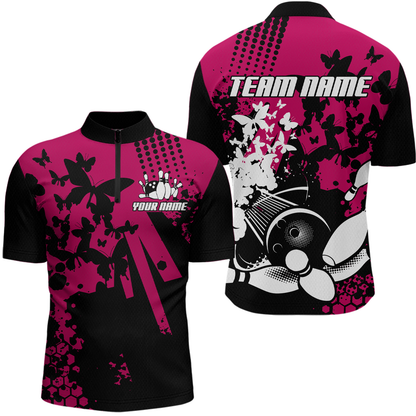 Custom Pink Butterflies Bowling Shirts for Men Women Bowling Jersey Team Name MBL79