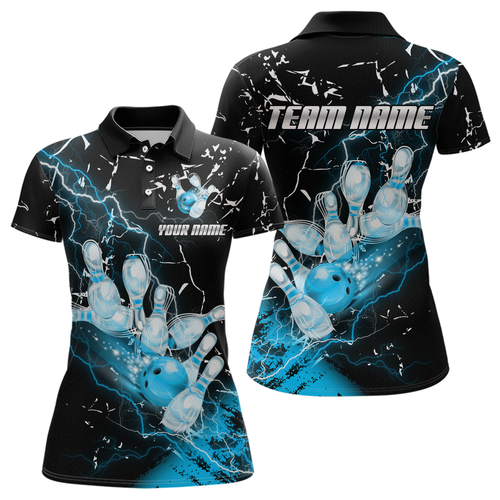 Custom Teal Lightning Bowling Shirts for Men Women Team Bowling Polo & 1/4 Zip MBL80