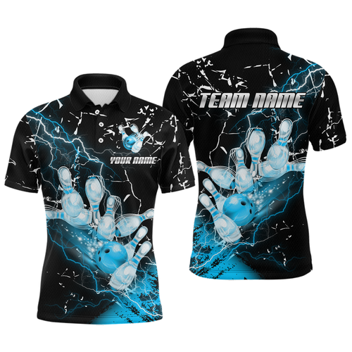 Custom Teal Lightning Bowling Shirts for Men Women Team Bowling Polo & 1/4 Zip MBL80