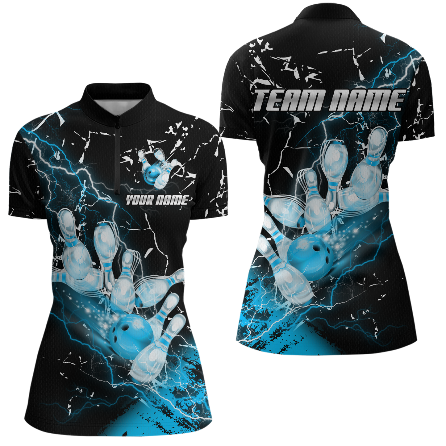 Custom Teal Lightning Bowling Shirts for Men Women Team Bowling Polo & 1/4 Zip MBL80
