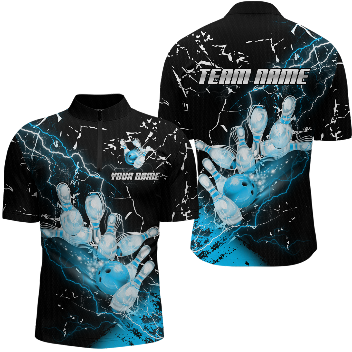 Custom Teal Lightning Bowling Shirts for Men Women Team Bowling Polo & 1/4 Zip MBL80