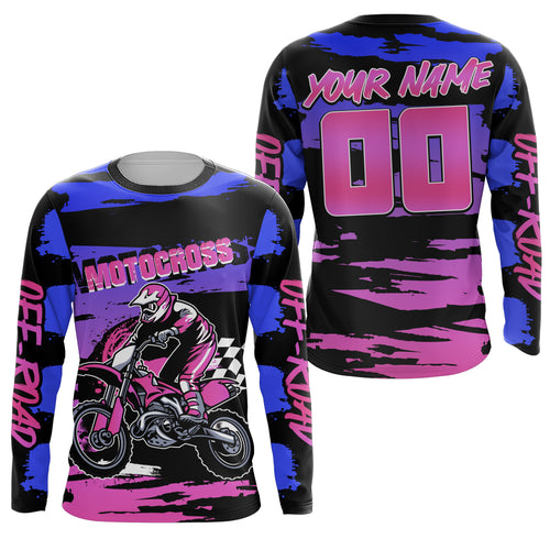 Motocross Blue Pink Jersey UPF30+ Riding Dirt Bike Jersey Extreme MX Racing Off-road Shirt XM05