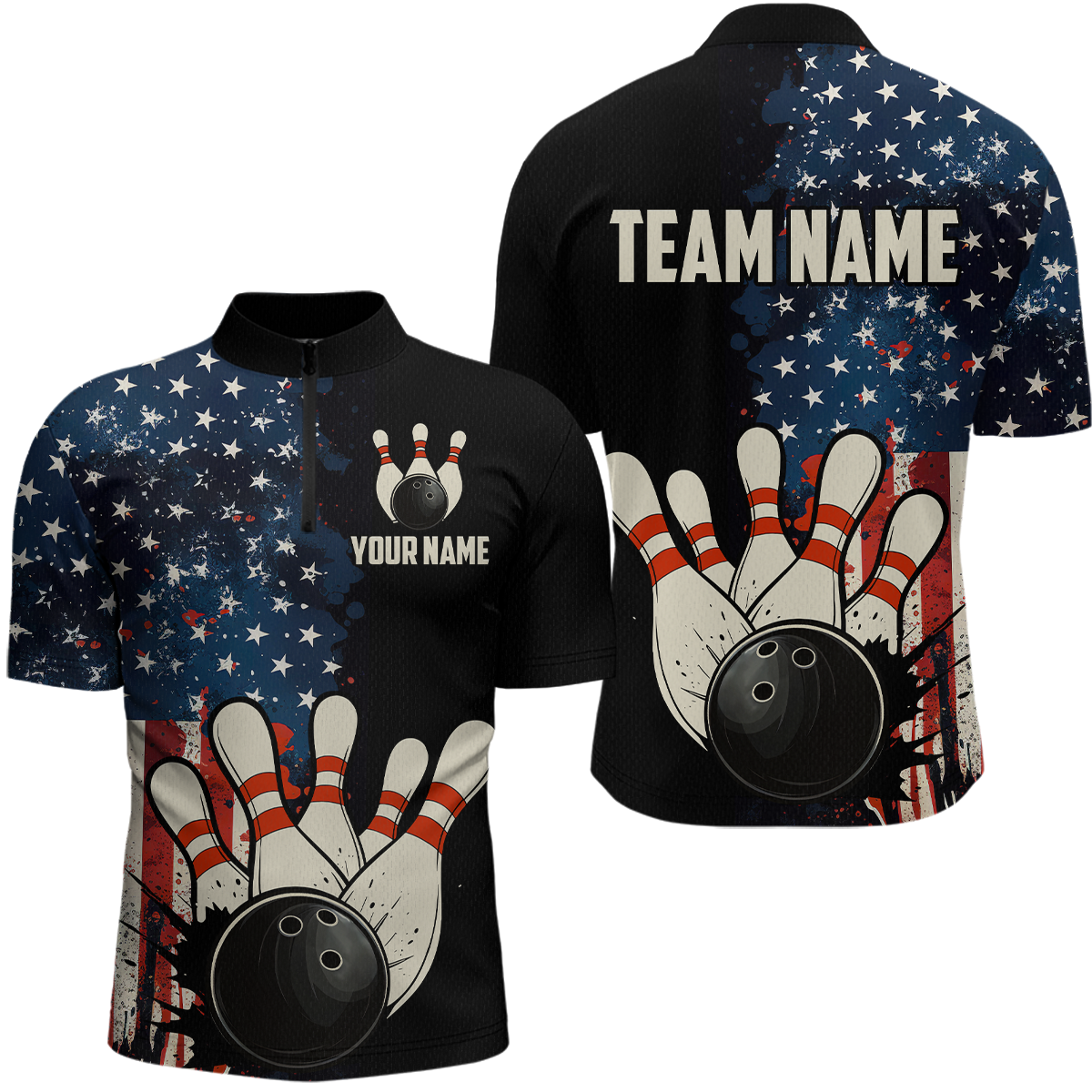 American Flag Bowling Shirt for Men Women Custom Patriotic Bowling Shirt Bowling Apparel MBL02