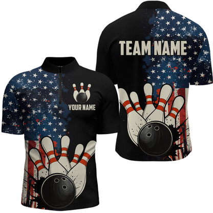 American Flag Bowling Shirt for Men Women Custom Patriotic Bowling Shirt Bowling Apparel MBL02