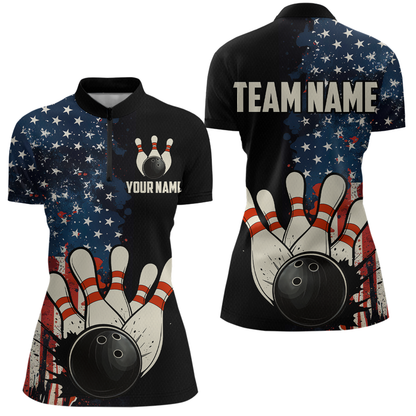 American Flag Bowling Shirt for Men Women Custom Patriotic Bowling Shirt Bowling Apparel MBL02