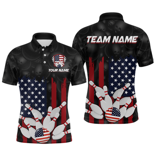 Custom American Flag Bowling Shirts for Men Women Patriotic Bowling Polo & 1/4 Zip MBL03