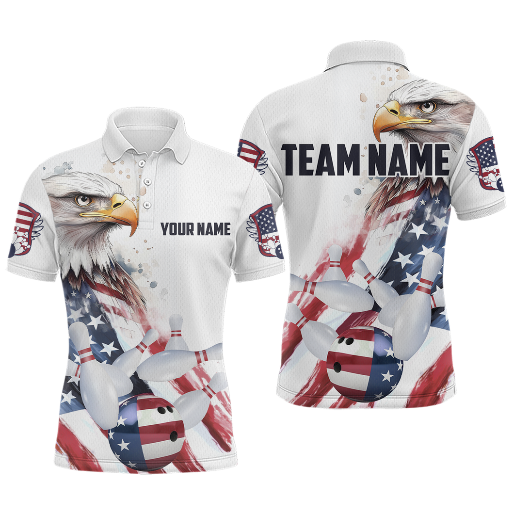 Patriotic Eagle Bowling Shirts Custom Bowling Polo Shirt Men Women American Flag Bowling MBL11