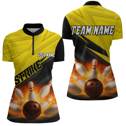 Custom Flaming Yellow Bowling Shirts for Women Men Team Bowling Polo & Quarter Zip MBL99