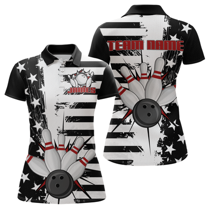 American Flag Bowling Shirt for Men Women Team Bowling Jersey Bowling Polo&1/4 Zip MBL18