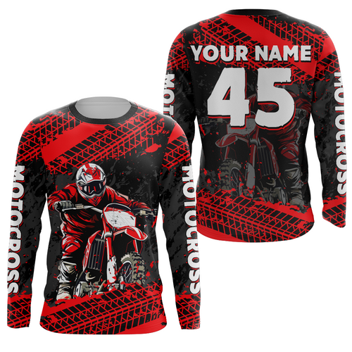 Custom Dirt Bike Motocross Racing Jersey Youth Kid Men UPF30+ Off-Road Riding Shirt Red XM228