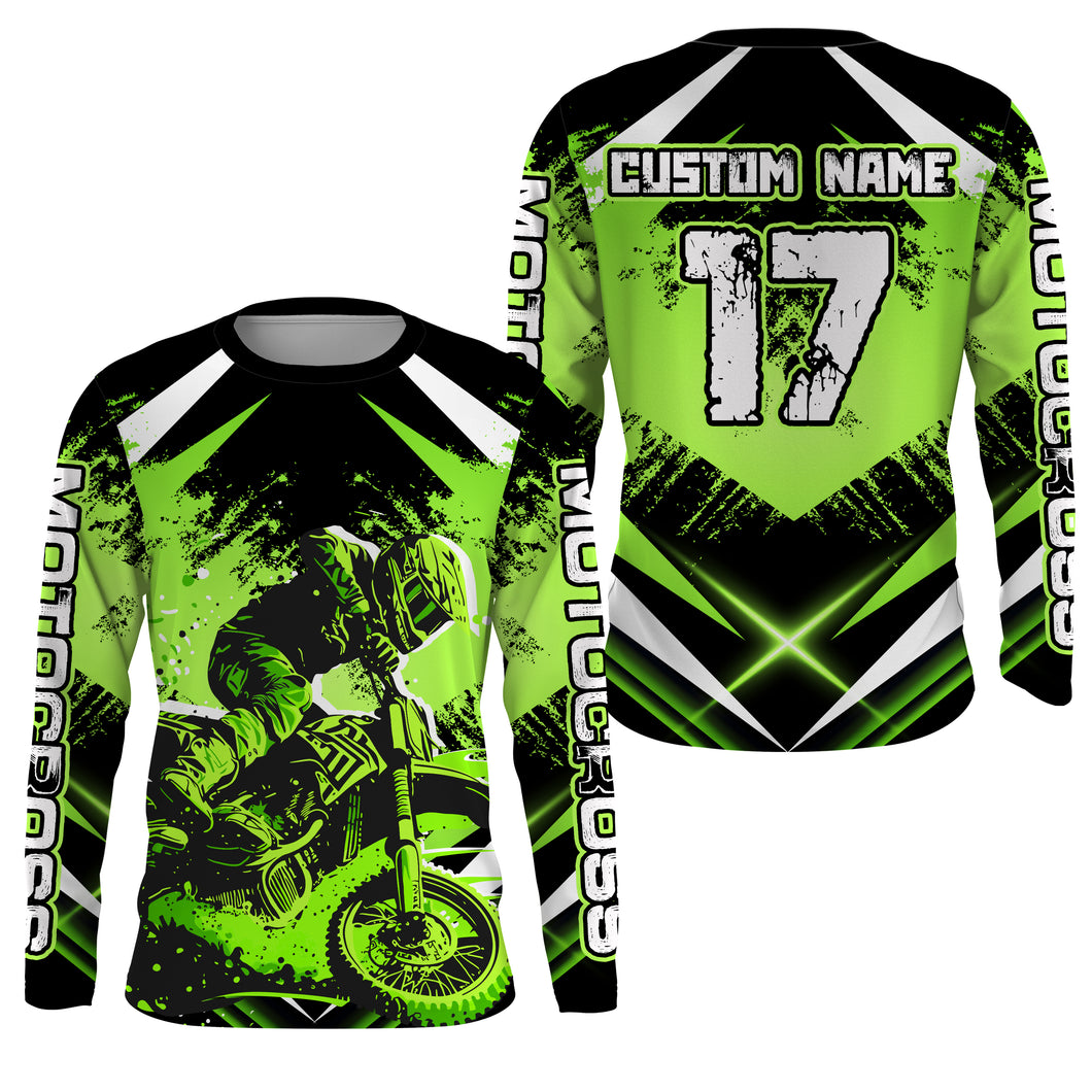 Motocross Jersey Green UPF30+ Youth Dirt Bike Shirt Off-Road MX Racing Motorcycle Shirt XM144