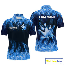 Load image into Gallery viewer, Custom Blue Flame Bowling Jersey for Men Bowling Uniform Polo &amp; 1/4 Zip Bowling Team Shirts HNT106