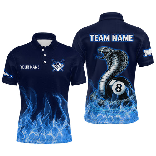 Custom Blue Cobra Snake 8 Ball Pool Flame Billiard Shirts for Men Team Polo & 1/4 Zip Shirts NNT56