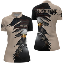 Load image into Gallery viewer, US Flag Eagle 3D Bowling Shirt for Women Custom Name Polo &amp; Quarter-zip Bowling Jersey with Team HNT05