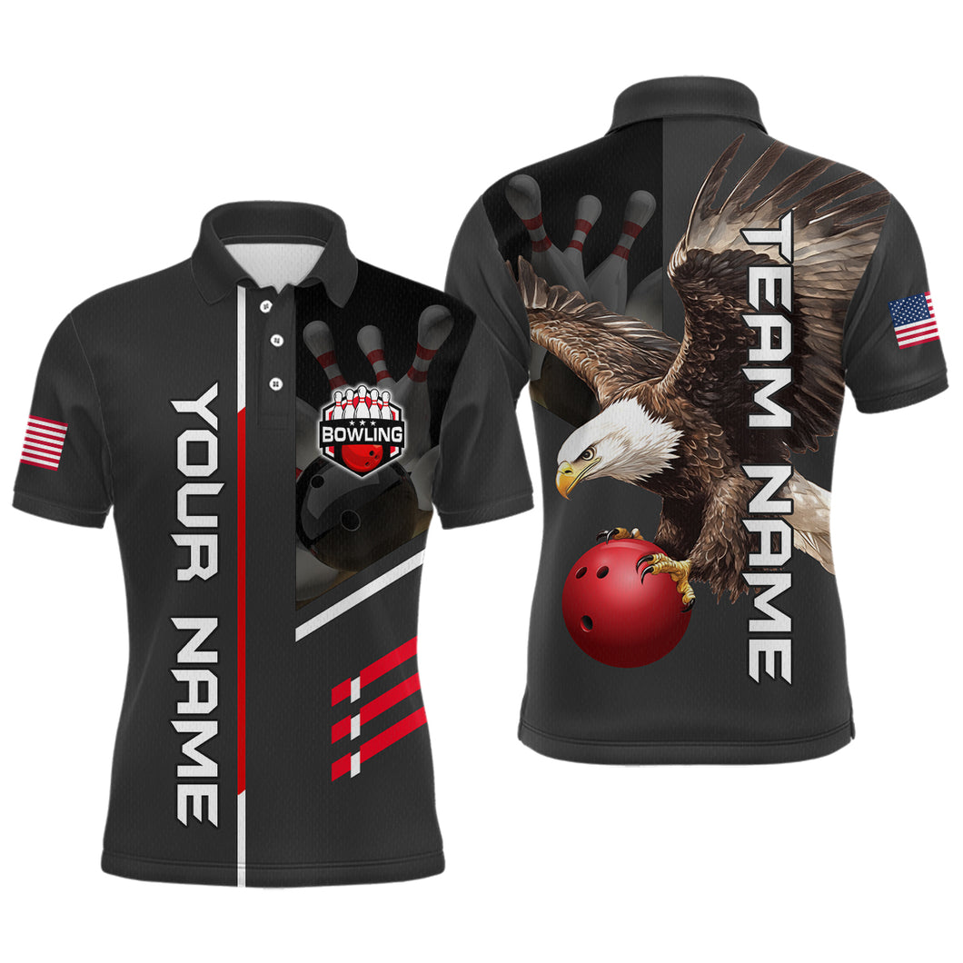 Personalized US Flag Eagle Bowling Shirt Bowling Jersey for Men Polo & 1/4 Zip Shirt Team League HNT24