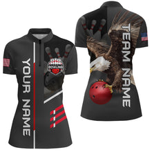 Load image into Gallery viewer, Personalized US Flag Eagle Bowling Shirt Bowling Jersey for Women Polo &amp; 1/4 Zip Shirt Team League HNT24