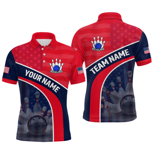 Personalized US Flag Bowling Jersey for Men Bowling Gifts Bowling Team Jersey with Name Polo & 1/4 Zip HNT28