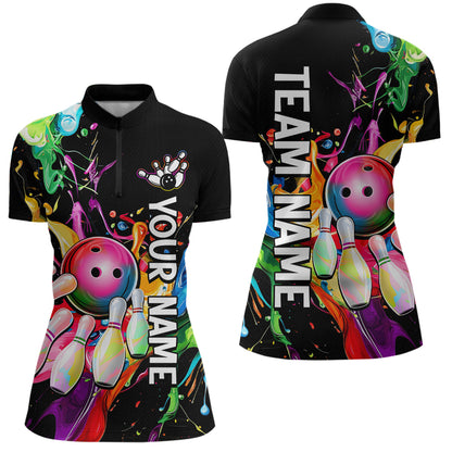 Colorful Bowling Shirt Bowling Jersey Women Personalized Bowling Team Jersey Polo & 1/4 Zip HNT33