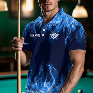 Blue Flaming 8 Ball Pool Shirts Men Billiard Polo & 1/4 Zip Shirts Billiard Team Jerseys NNT10