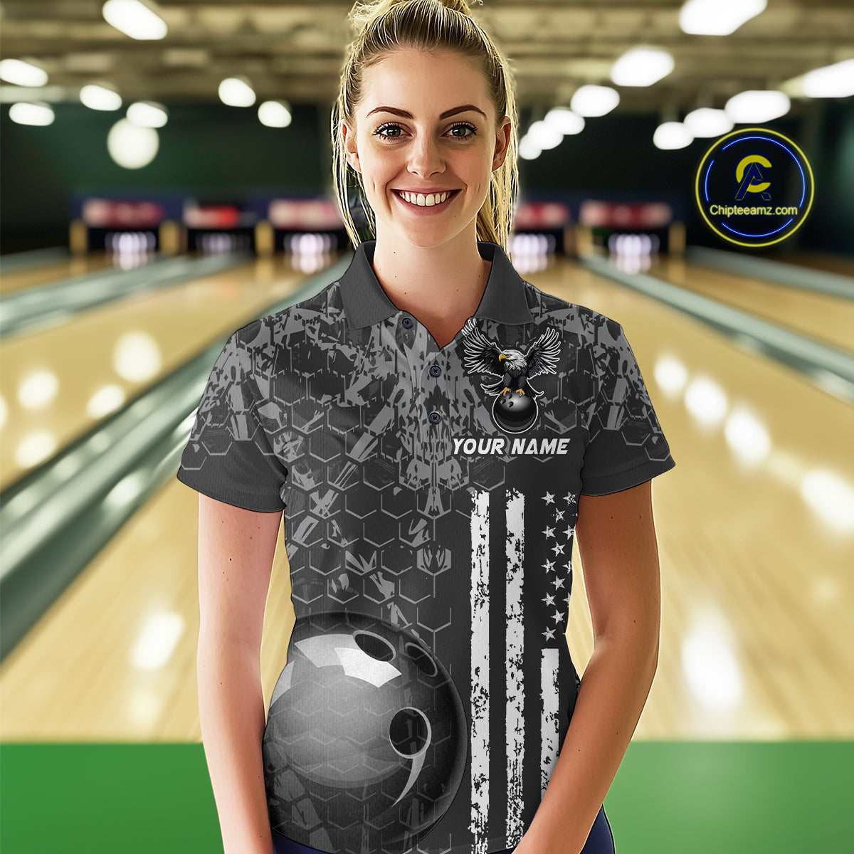 Custom Eagle US Flag Bowling Women Bowling Shirt Polo & Quarter-Zip Bowling Team Jerseys HNT87