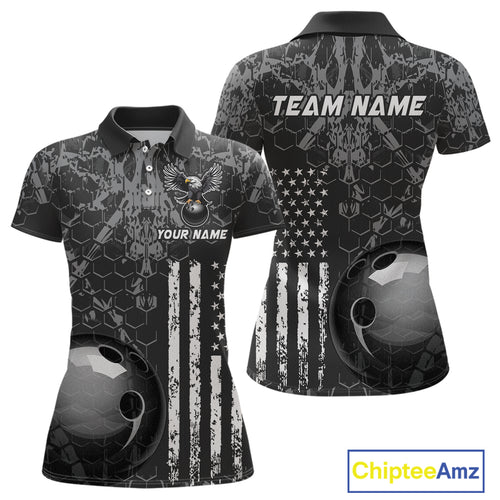 Custom Eagle US Flag Bowling Women Bowling Shirt Polo & Quarter-Zip Bowling Team Jerseys HNT87