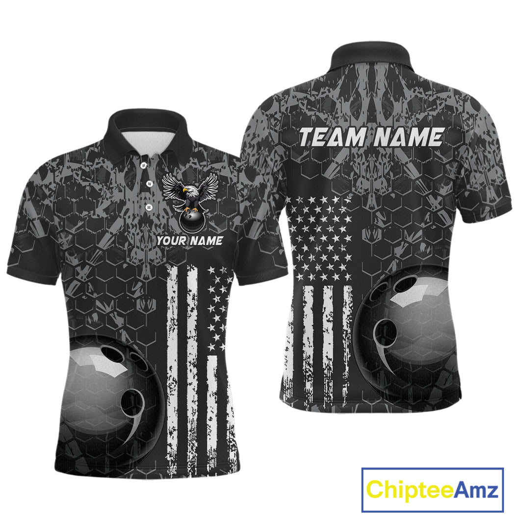 Custom Eagle US Flag Bowling Men Bowling Shirt Polo & Quarter-Zip Bowling Team Jerseys HNT87