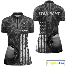 Load image into Gallery viewer, Custom Eagle US Flag Bowling Women Bowling Shirt Polo &amp; Quarter-Zip Bowling Team Jerseys HNT87