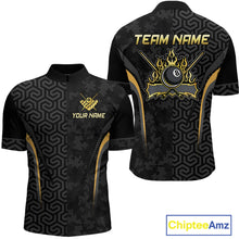 Load image into Gallery viewer, Custom Black Gold 8 Ball Flame Billiard Shirts for Men, Billiard Team Polo &amp; 1/4 Zip Shirts NNT61