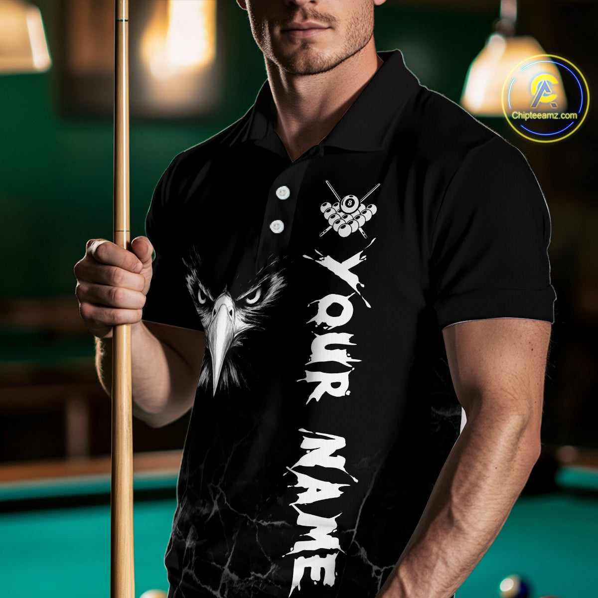 Custom Black Eagle 8 Ball Billiard Shirts for Men Billiard Team Jerseys Polo & 1/4 Zip Shirts NNT52