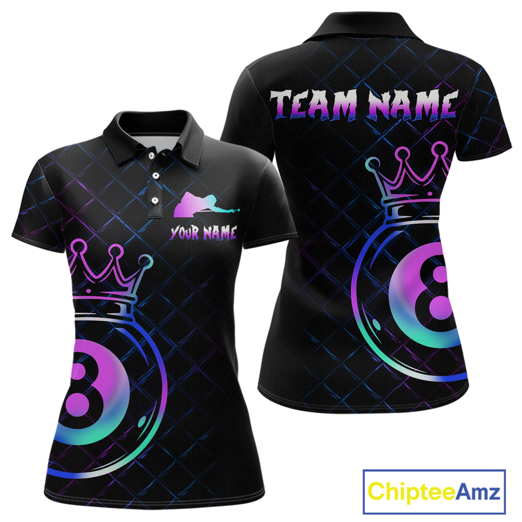 Custom Neon 8 Ball Crown Billiard Shirts for Women Billiard Team Jerseys Polo & 1/4 Zip Shirts NNT53