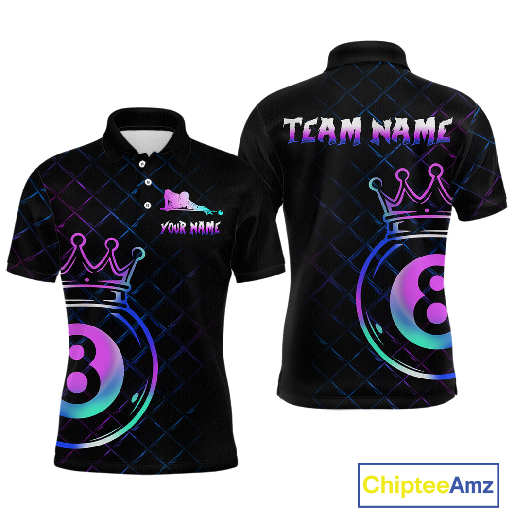 Custom Neon 8 Ball Crown Billiard Shirts for Men Billiard Team Jerseys Polo & 1/4 Zip Shirts NNT53
