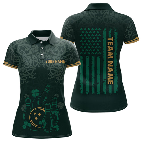 Custom Name St Patrick's Day US Flag Bowling Shirt Women Team Polo & 1/4 Zip Shirts Bowling Team HNT14