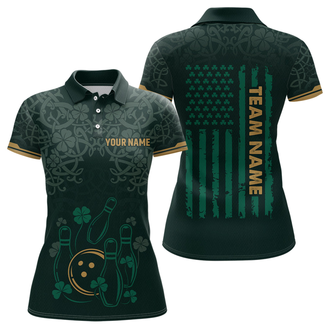 Custom Name St Patrick's Day US Flag Bowling Shirt Women Team Polo & 1/4 Zip Shirts Bowling Team HNT14