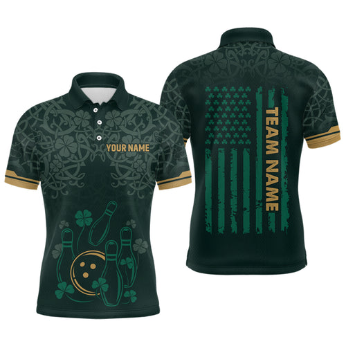 Custom Name St Patrick's Day US Flag Bowling Shirt Men Team Polo & 1/4 Zip Shirts Bowling Team HNT14