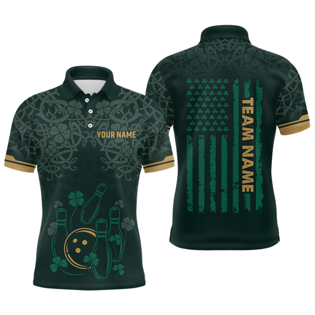 Custom Name St Patrick's Day US Flag Bowling Shirt Men Team Polo & 1/4 Zip Shirts Bowling Team HNT14