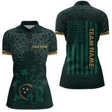 Load image into Gallery viewer, Custom Name St Patrick&#39;s Day US Flag Bowling Shirt Women Team Polo &amp; 1/4 Zip Shirts Bowling Team HNT14