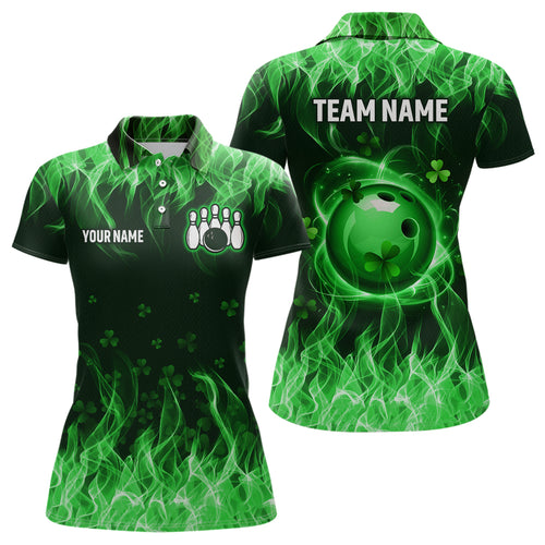 Personalized St Patrick Day Funny Flaming Bowling Shirt Women Team Polo & 1/4 Zip Shirts HNT13