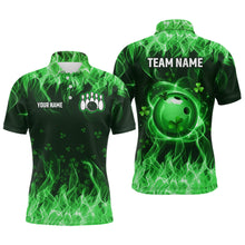 Load image into Gallery viewer, Personalized St Patrick Day Funny Flaming Bowling Shirt Men Team Polo &amp; 1/4 Zip Shirts HNT13