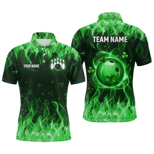 Personalized St Patrick Day Funny Flaming Bowling Shirt Men Team Polo & 1/4 Zip Shirts HNT13