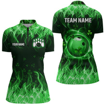 Load image into Gallery viewer, Personalized St Patrick Day Funny Flaming Bowling Shirt Women Team Polo &amp; 1/4 Zip Shirts HNT13