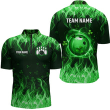 Load image into Gallery viewer, Personalized St Patrick Day Funny Flaming Bowling Shirt Men Team Polo &amp; 1/4 Zip Shirts HNT13