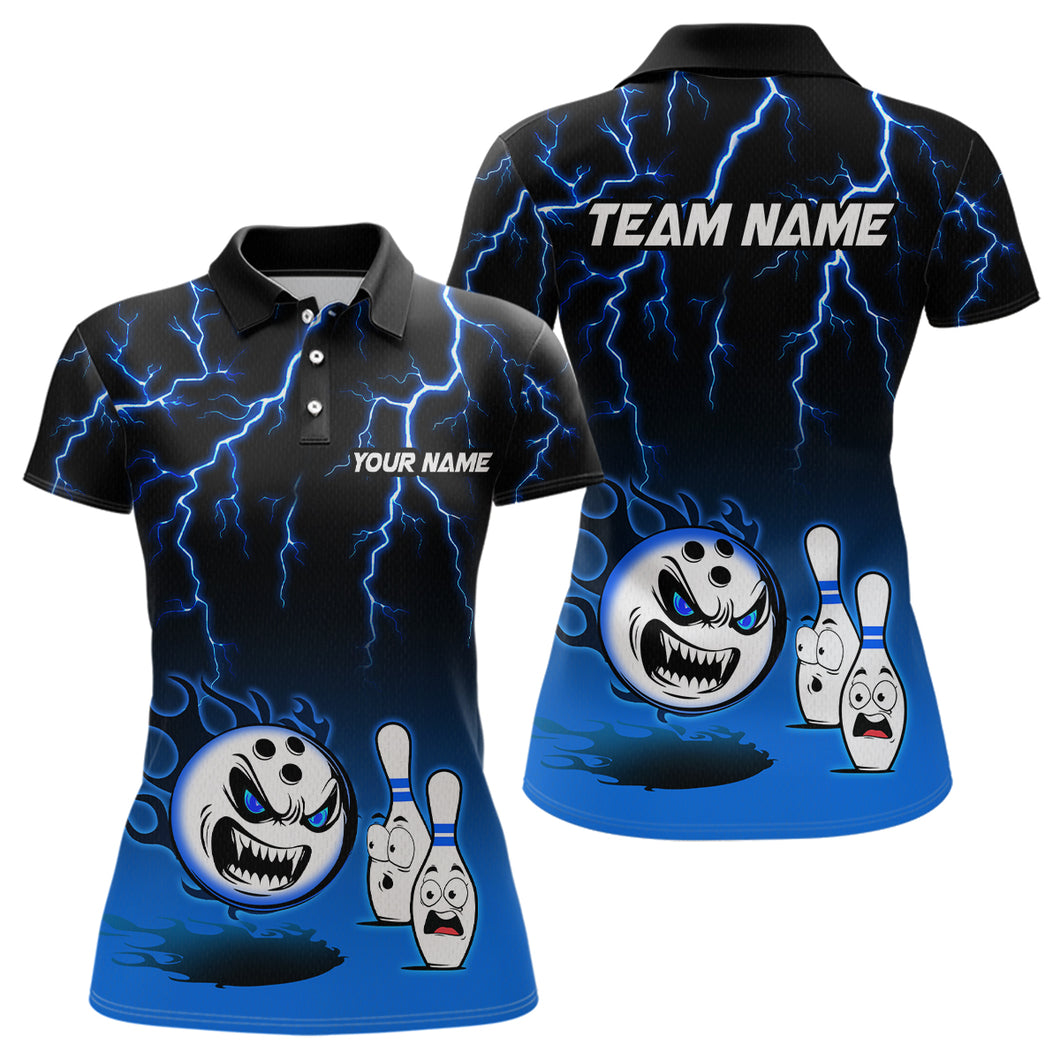 Blue Funny Crazy Bowling Shirt for Women Bowling Jersey Shirts Polo & Quarter- Zip Bowling League HNT17