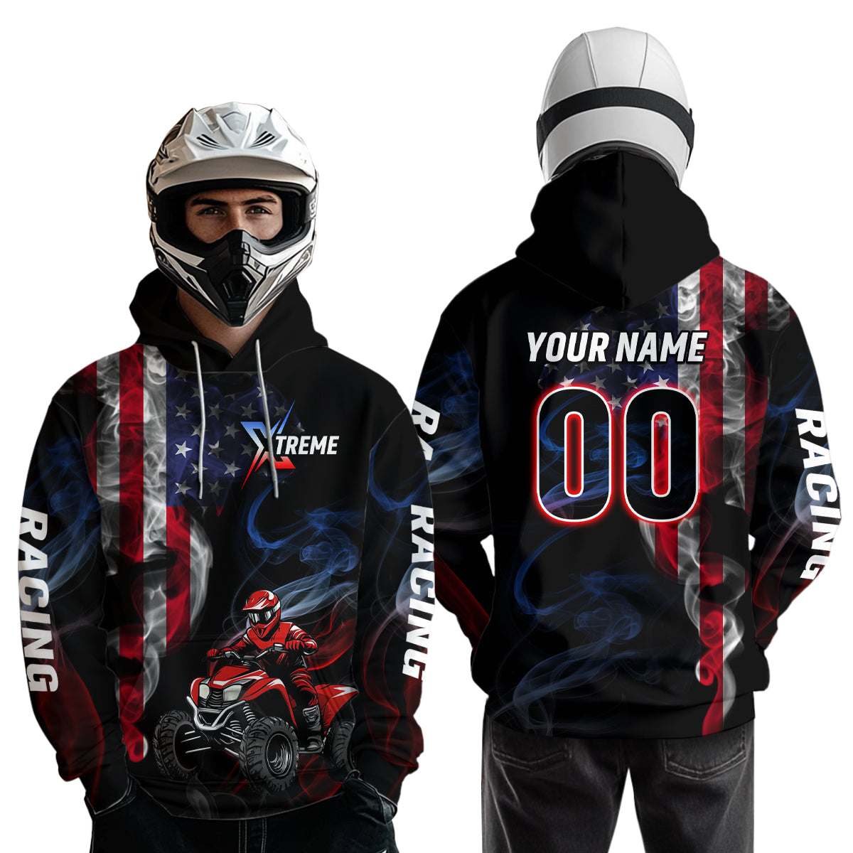 US Flag ATV Motocross Hoodie Custom ATV Off-Road Quad Bike Hoodie for Men Women HOT26