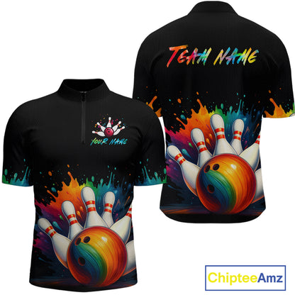 Custom Funny Colorful Bowling Jersey for Men Bowling Uniform Polo & 1/4 Zip Bowling Team Shirts HNT116