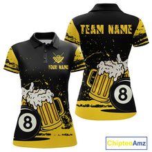 Load image into Gallery viewer, Custom Black and Yellow 8 Ball Beer Billiard Shirts for Women, Billiard Team Polo &amp; 1/4 Zip Shirts NNT68
