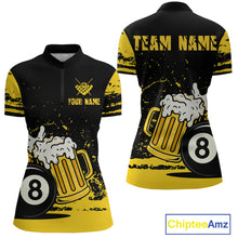 Load image into Gallery viewer, Custom Black and Yellow 8 Ball Beer Billiard Shirts for Women, Billiard Team Polo &amp; 1/4 Zip Shirts NNT68