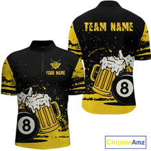 Load image into Gallery viewer, Custom Black and Yellow 8 Ball Beer Billiard Shirts for Men, Billiard Team Polo &amp; 1/4 Zip Shirts NNT68